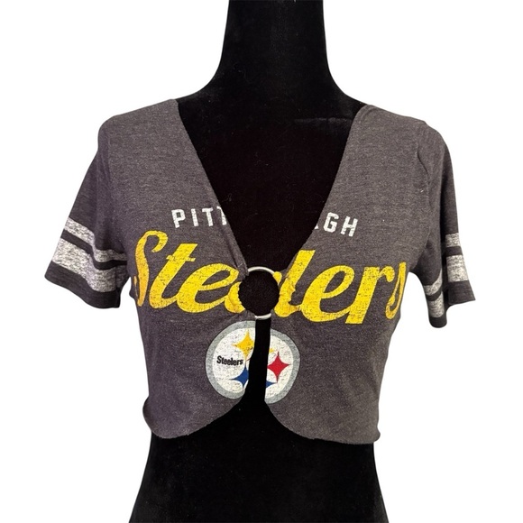 NFL Tops - Custom Rework Pittsburgh Steelers Gray Crop Top | Ring | Upcycle | Gameday | S/M